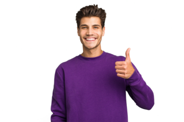 Young caucasian handsome man isolated smiling and raising thumb up