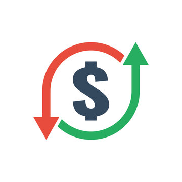 dollar sign icon with green up and red down arrows