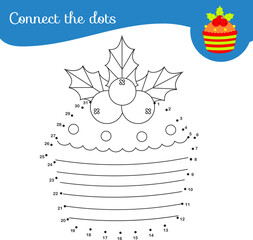 Christmas cupcake. Connect the dots. Dot to dot by numbers activity for kids and toddlers. Children educational game for New Year witner holidays