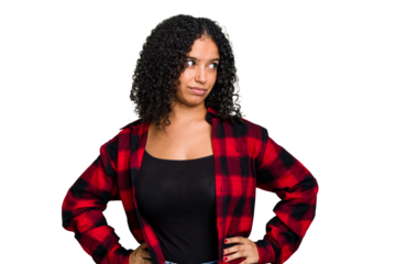 Young cute brazilian woman isolated confused, feels doubtful and unsure.