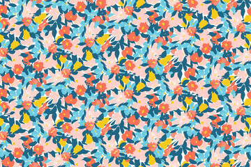 bright contrast multicolored floral pattern with brush strokes of paint