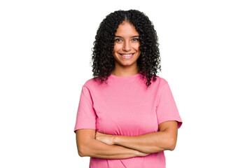 Young cute brazilian woman isolated happy, smiling and cheerful.