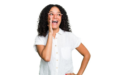 Young cute brazilian woman isolated shouting excited to front.