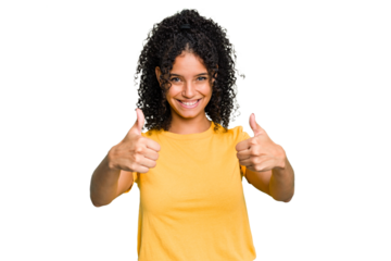 Young cute brazilian woman isolated smiling and raising thumb up