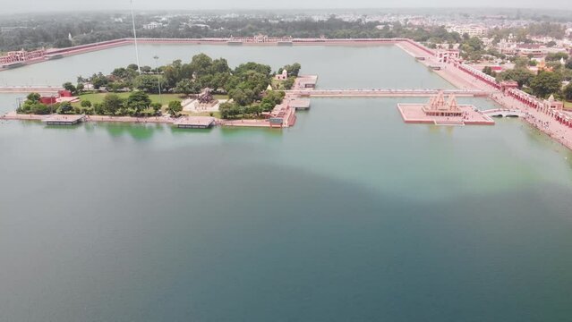 Krishan Arjuna Statue in the center of the holy pond in Kurukshetra, Haryana