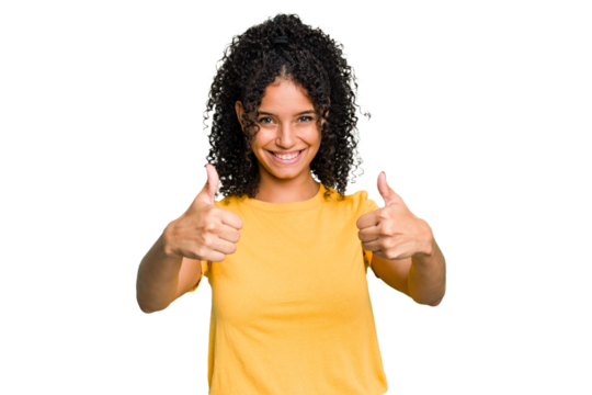 Young cute brazilian woman isolated smiling and raising thumb up