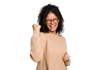 Young cute brazilian woman isolated cheering carefree and excited. Victory concept.