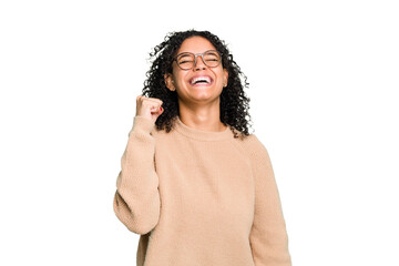 Young cute brazilian woman isolated celebrating a victory, passion and enthusiasm, happy expression.
