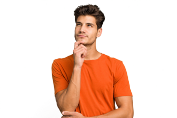 Young caucasian handsome man isolated looking sideways with doubtful and skeptical expression.