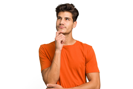 Young caucasian handsome man isolated looking sideways with doubtful and skeptical expression.