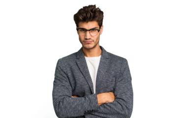 Young caucasian handsome man isolated unhappy looking in camera with sarcastic expression.