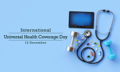 Universal Health Coverage day (UHC) is observed every year on December 12, Aims to raise awareness of the need for strong, equitable and resilient health systems. 3D Rendering