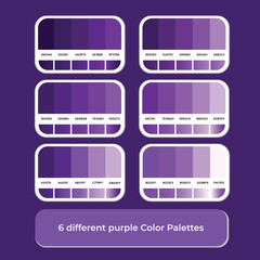 6 different purple color palettes with gradient color 