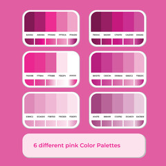 6 different pink color palettes with gradient colo