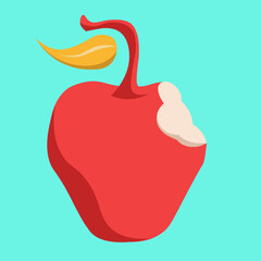 Vector illustration of a red bitten apple on a green background  