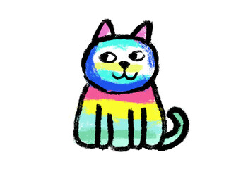 Cat colourful doodle transparent background