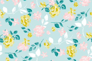 Naklejka na ściany i meble Beautiful floral motif. roses intertwined in a seamless pattern on a gentle background