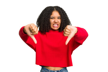 Young african american woman isolated showing thumb down and expressing dislike.