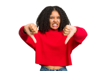Young african american woman isolated showing thumb down and expressing dislike.