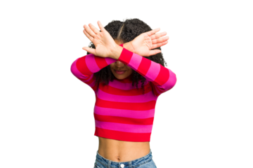 Young african american woman isolated keeping two arms crossed, denial concept.