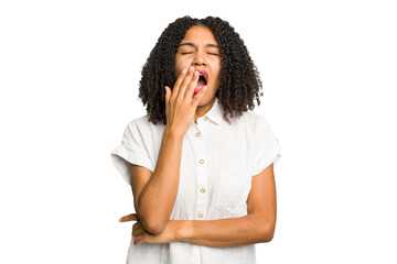 Fototapeta na wymiar Young african american woman isolated yawning showing a tired gesture covering mouth with hand.