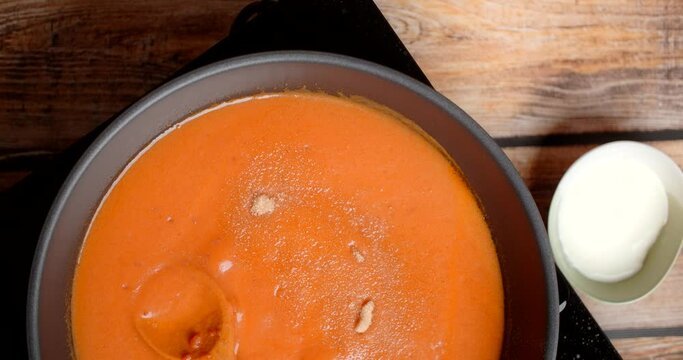 Flat lay food: making the hot sauce with plums and cinnamon, 4k