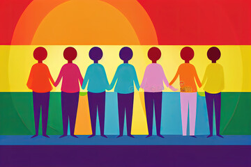 LHBTQ+ gender pride celebration with flags and colours vector illustration love gay trans people humans dancing