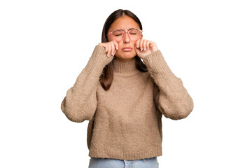 Young cute caucasian woman isolated whining and crying disconsolately.