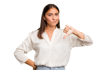 Young cute caucasian woman isolated showing thumb down, disappointment concept.