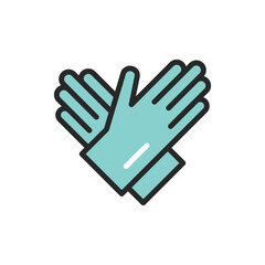 Rubber cleaning gloves color line icon. Isolated vector element.