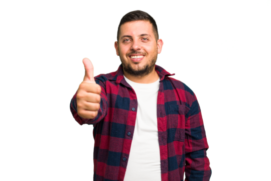 Young caucasian man isolated smiling and raising thumb up
