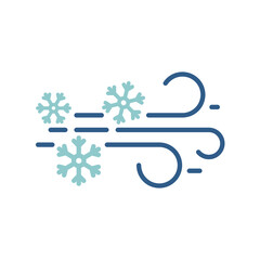 Blue linear wind with snow and weather conditions vector icon. Blizzard and snowy concept icon design. 