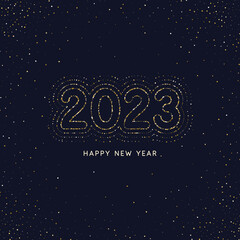 Naklejka na ściany i meble Background with the inscription Happy New Year 2023. Poster with gold particles on a black background.
