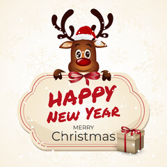 Vector card with Christmas deer. Banner. New Year.