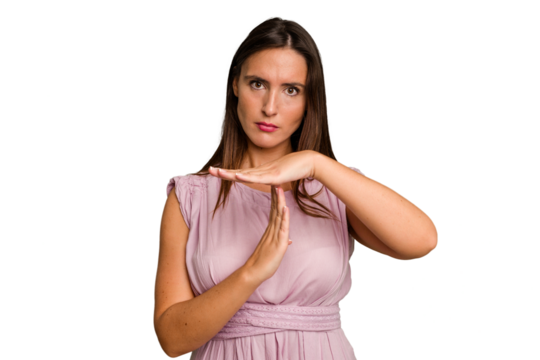 Young caucasian cute woman isolated showing a timeout gesture.