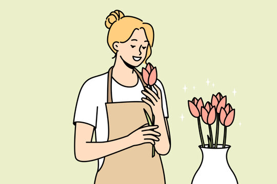 woman smelling pink tulip flowers clip art preview
