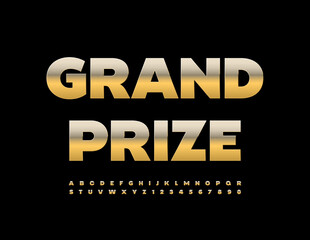 Naklejka premium Vector advertising logo Grand Prize. Golden Bold Font. Chic Alphabet Letters and Numbers set