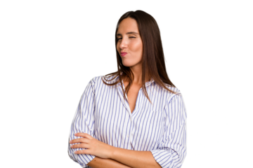 Young caucasian cute woman isolated unhappy looking in camera with sarcastic expression.