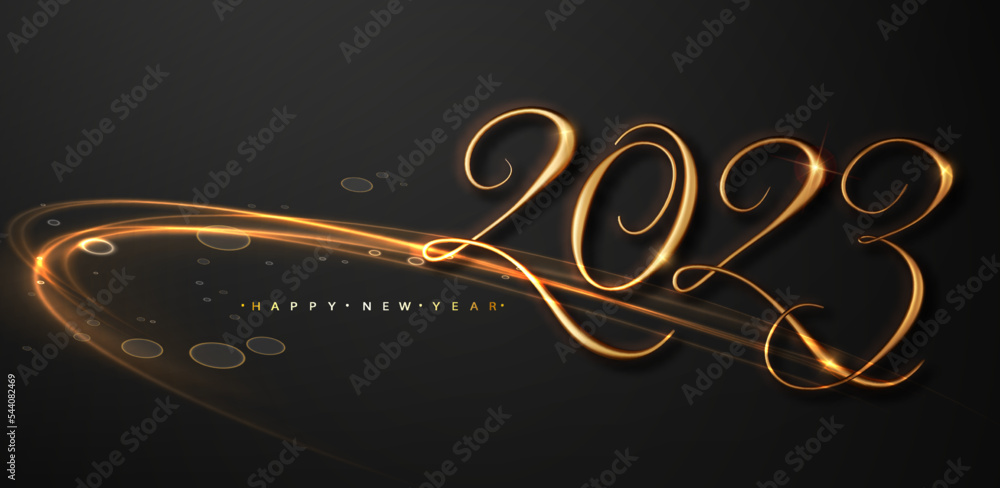 Poster 2023 new year banner with abstract shiny wave design element. happy 2023 new year. vector illustrati