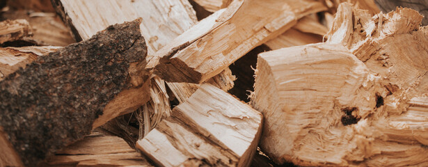 Close up of firewood for the heating, wood fuel