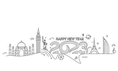 Fototapeta premium 2023 Happy New Year Text Typography Design Poster, template, brochure, decorated, flyer, banner design.