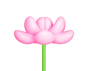 3d pink flower icon. Render spring blossom abstract flower isolated on white background. Cartoon plastic elements for easter, valentines day design. Vector illustration