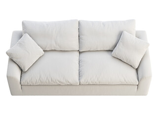 Modern three-seat white fabric upholstery sofa. 3d render.