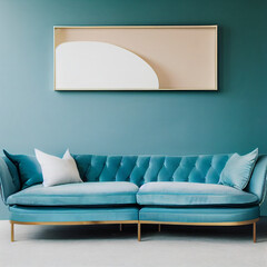 new modern maximalist design,frame mockup,living room,living space,bedroom,blank white canvas,corn flower blue,pale green,papaya whip