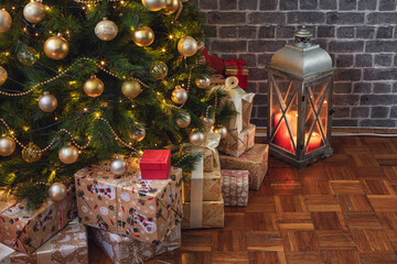 Wrapped presents under the Christmas tree