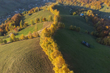 Aerial landscape of the Romanian village, in Transylvania