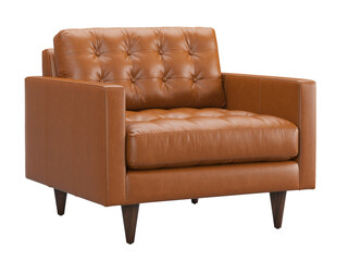 Scandinavian brown leather upholstery armchair. 3d render.