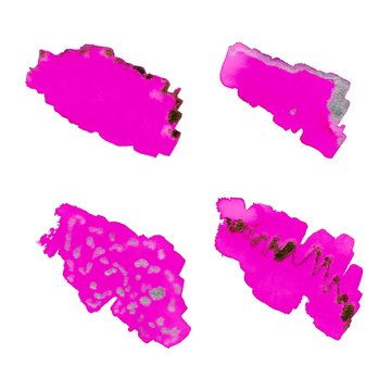 A Set Of Hand-painted Watercolor Abstract Stains. Collection Of Elements For Design. Pink Clipart.