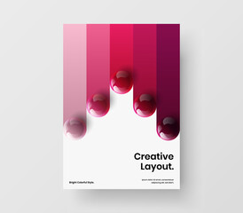 Abstract company brochure A4 vector design layout. Simple 3D balls placard illustration.