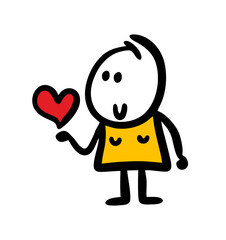 Cute little girl holding big red heart in hand.